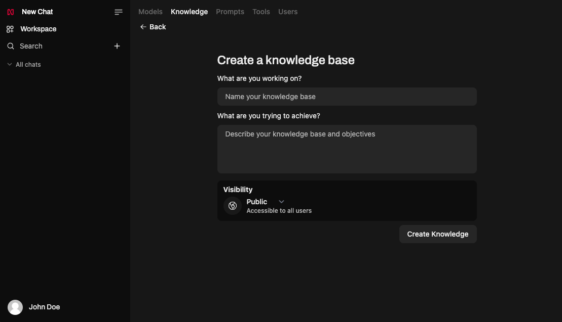 The knowledge create collection page