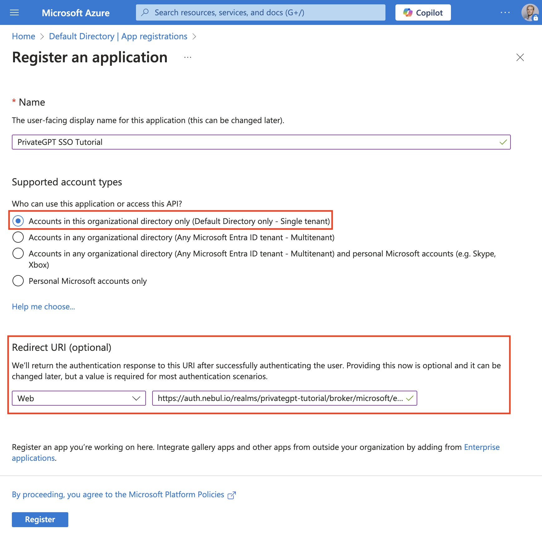 Register application in Microsoft Entra